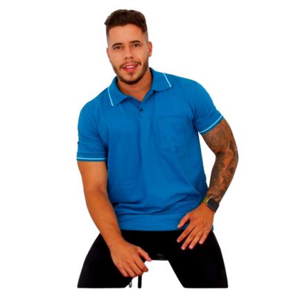 Imagem de Kit com 03 Camisetas Polo Masculina Básica com Bolso 100% Algodão