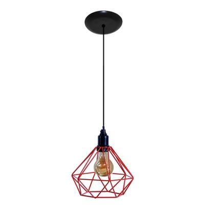 Imagem de Kit com 03 Luminarias Pendente Aramado Modelo Diamante Vermelho ideal para ser utilizado com lâmpadas de filamento LED