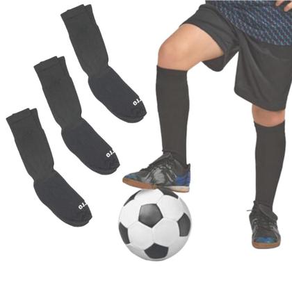 Imagem de Kit Com 03 Pares de Meião De Futebol Preto Infantil Bebe Crianca 28 AO 34 Em Algodão Atoalhado