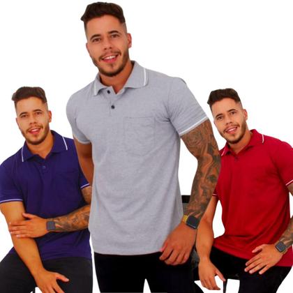 Imagem de Kit com 04  Blusas Gola Polo Masculinas com Bolso Algodão