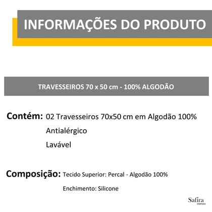 Imagem de Kit Com 04 Travesseiros Algodão 100% Percal 180 Fios para dormir de lado enchimento com Fibra Siliconada Extra Macio