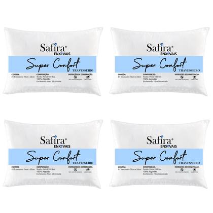 Imagem de Kit Com 04 Travesseiros Algodão 100% Percal 180 Fios para dormir de lado enchimento com Fibra Siliconada Extra Macio