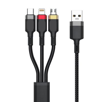 Imagem de Kit com 05 Cabos 3 em 1 Lightning Type-C e Micro USB V8 3.1A