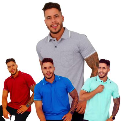 Imagem de Kit com 05 Camisas Gola Polo com Bolso 100%  Algodão