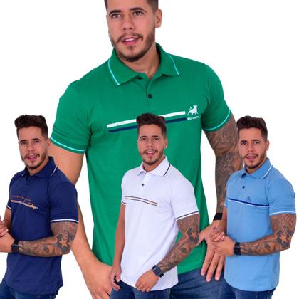 Imagem de Kit com 05 Camisetas Gola Polo Masculina Casual Básica Estampadas 100% Algodão