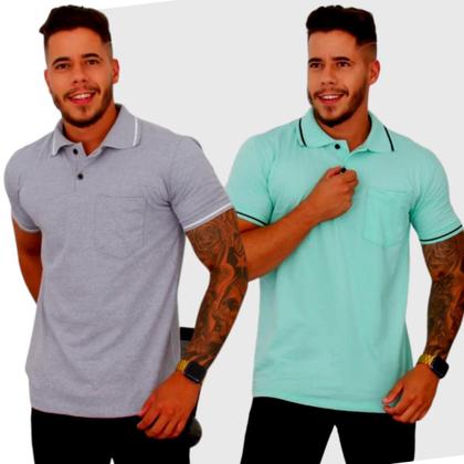 Imagem de Kit com 06 Camisas Gola Polo Masculina Algodão  Casual Básica com Bolso