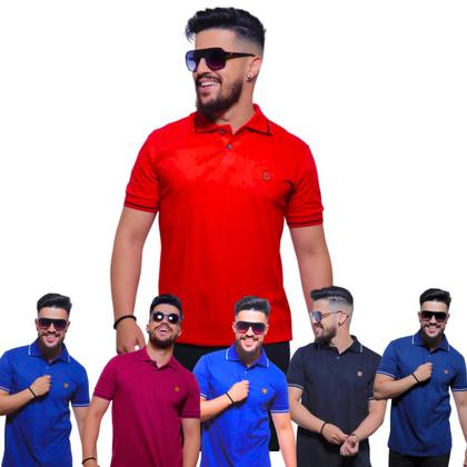 Imagem de Kit com 06 Camisas Gola Polo Tecido Fio 30.1 100% Algodão