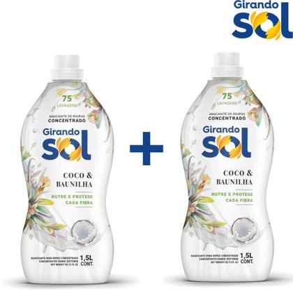 Imagem de Kit com 1 Lava Roupas 5L + 2 Amaciante Líquido 1,5L Roupas Delicadas Girando Sol Coco e Baunilha