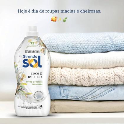 Imagem de Kit com 1 Lava Roupas 5L + 2 Amaciante Líquido 1,5L Roupas Delicadas Girando Sol Coco e Baunilha