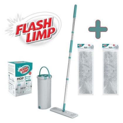 Imagem de Kit com 1 Mop Lava e Seca FIT Com Balde Limpa Rápida  MOP6088 + 2 Refil em Microfibra RMOP6088 Flash Limp