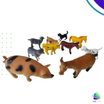 Imagem de Kit Com 10 Animais De Brinquedo Miniaturas Zoo Fazenda