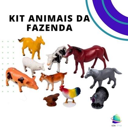 Imagem de Kit Com 10 Animais De Brinquedo Miniaturas Zoo Fazenda