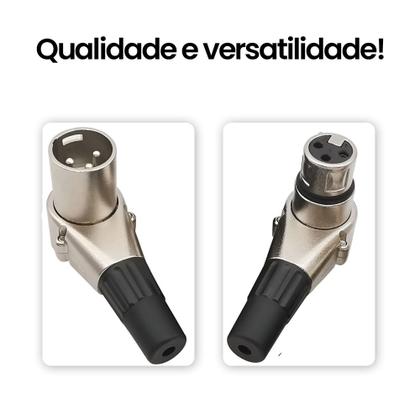 Kit Com 10 Conectores Plug XLR Canon Fêmea e Macho Em L 90º Graus