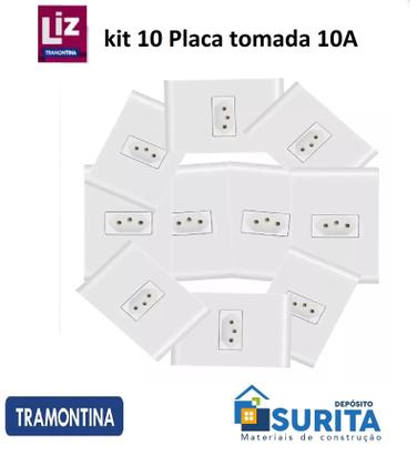 Imagem de kit com 10 Conjuntos de 1 Tomada Liz 10A 250V (2P+T) 4x2 branco Tramontina