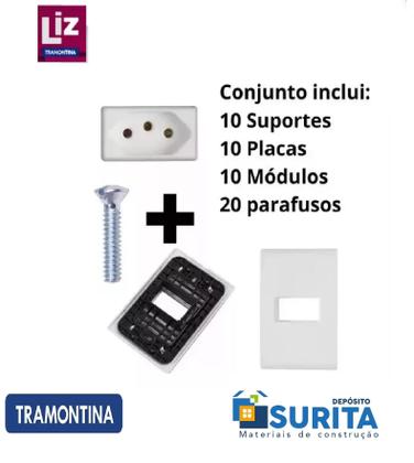 Imagem de kit com 10 Conjuntos de 1 Tomada Liz 10A 250V (2P+T) 4x2 branco Tramontina