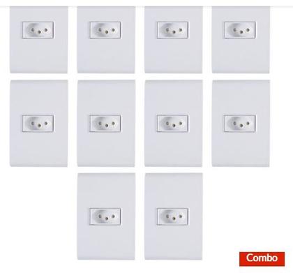 Imagem de kit com 10 Conjuntos de 1 Tomada Liz 20A 250V (2P+T) + Placa 4x2 branco Tramontina