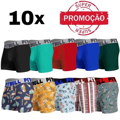 Imagem de Kit Com 10 Cuecas Boxer Box Masculina Adulto Pitbull Atacado