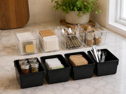 Imagem de Kit com 10 Organizadores de Acrílico Pequenos Modular Multiuso Geladeira Gavetas Banheiro Maquiagens