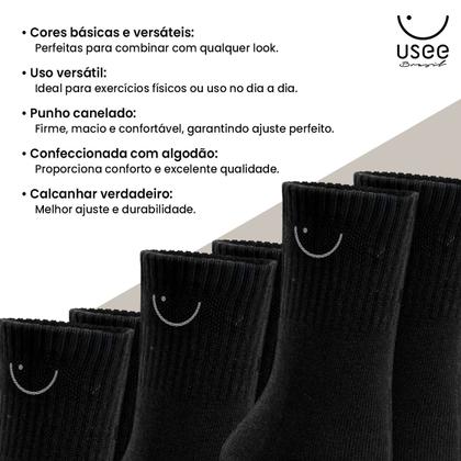 Imagem de Kit com 10 Pares de Meias Cano Alto Algodão Usee Brasil