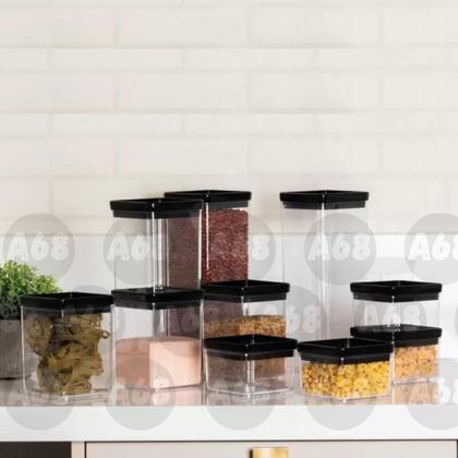 Imagem de Kit Com 10 Potes Herméticos Para Alimentos Empilháveis Lumini Black
