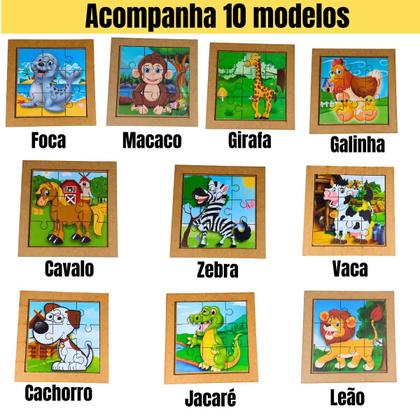 Imagem de Kit Com 10 Quebra Cabeças Infantil Animais Safari Em Mdf