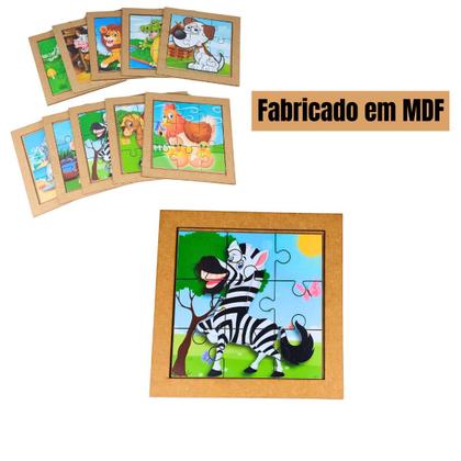 Imagem de Kit Com 10 Quebra Cabeças Infantil Animais Safari Em Mdf