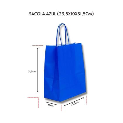 Imagem de Kit com 10 Sacolas de Papel Azul 23,5x10x31,5cm com Alça