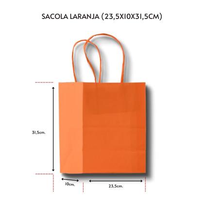 Imagem de Kit com 10 Sacolas de Papel Laranja 23,5x10x31,5cm com Alça