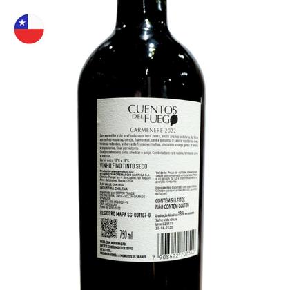 Imagem de Kit com 10 Vinhos Chilenos Tinto Seco Carmenere Cuentos del Fuego