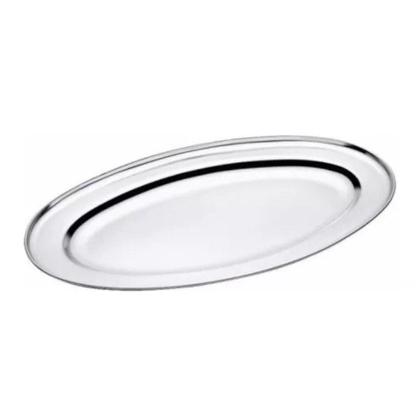 Imagem de Kit Com 12 Bandejas Travessas Oval Rasa Inox Media 33,8Cm