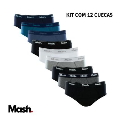 Imagem de Kit Com 12 Cuecas Slip Básica Normal Em Algodão Cotton Mash Masculino Liso Básica