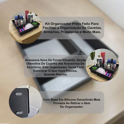 Imagem de Kit Com 12 Organizadores De Gaveta Base Antiderrapante Preto Multiuso Separador Porta Treco Utensílios