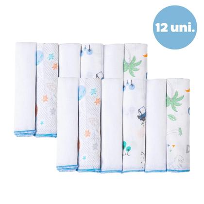 Imagem de Kit Com 12 Paninhos De Boca Karinho 30cm X 30cm Estampados