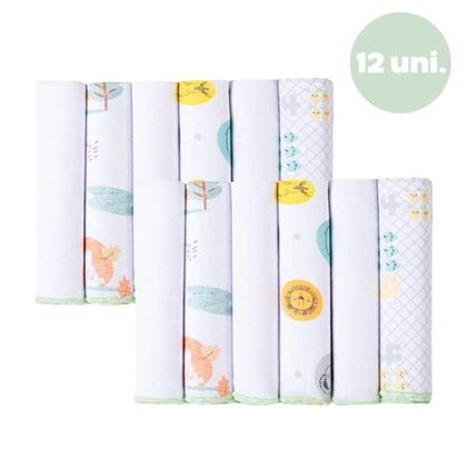 Imagem de Kit Com 12 Paninhos De Boca Karinho 30cm X 30cm Estampados