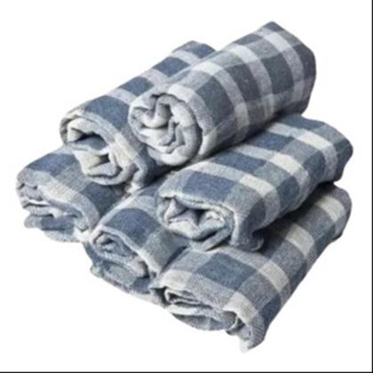 Imagem de Kit com 12 Panos de Chão Grande 70x40cm - Saco Duplo Xadrez Azul Alvejado - Neves - Revenda