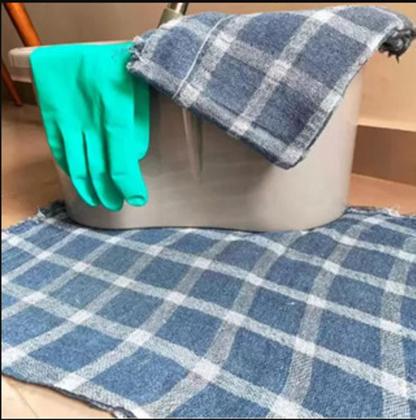 Imagem de Kit com 12 Panos de Chão Grande 70x40cm - Saco Duplo Xadrez Azul Alvejado - Neves - Revenda