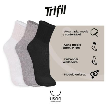 Imagem de Kit com 12 Pares de Meias Cano Médio Algodão Esportiva Trifil