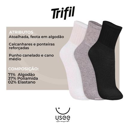 Imagem de Kit com 12 Pares de Meias Cano Médio Algodão Esportiva Trifil