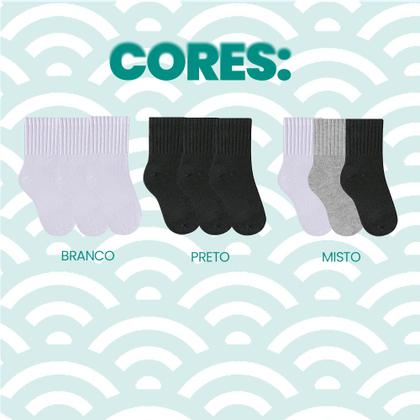 Imagem de Kit Com 12 Pares De Meias Cano Médio Infantil Algodão Selene