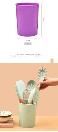 Imagem de Kit com 12 peças Utensílios de Cozinha Silicone e Cabo de Madeira Bambu Jogo BPA FREE Espátula Colher Concha VERDE