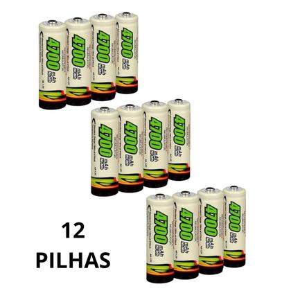 Imagem de Kit Com 12 Pilhas Baterias AA Recarregável de 4700mAh