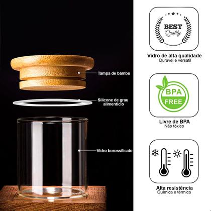 Imagem de Kit com 12 Potes 200ml de Vidro Herméticos Organizadores de Cozinha Tampa Bambu Etiqueta e Caneta