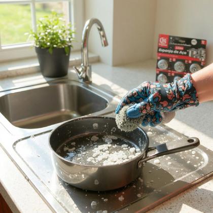 Imagem de Kit Com 12 Un Esponja De Aço Inox Bucha Tira Sujeira Grossa