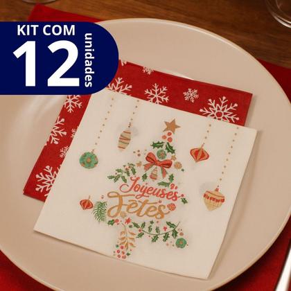 Imagem de Kit com 12 Unidades Guardanapo de Papel Natalino Para Mesa Posta