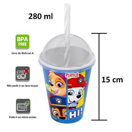 Imagem de Kit com 15 Copos 280ml Com Canudo da Patrulha Canina Festa Infantil Sacolinha Surpresa