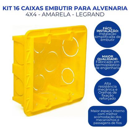Imagem de Kit com 16 Caixas De Luz Legrand Pial 4x4 Antichama para Tomada E Interruptor