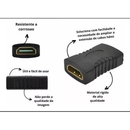 Imagem de Kit com 2 Adaptadores Hdmi Femea X Femea Emenda Extensor Conector Cabo  Mb 