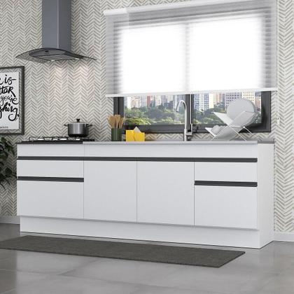 Imagem de Kit Com 2 Balcões De Cozinha 150cm E 70cm Com Rodapé Veneza Multimóveis V2108 Branco/preto