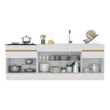 Imagem de Kit com 2 Balcões de Cozinha 150cm e 70cm com Rodapé Veneza Multimóveis V2108