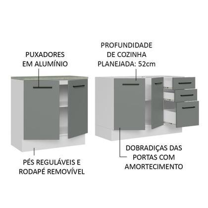 Imagem de Kit Com 2 Balcões De Cozinha 3 Gavetas 4 Portas Branco Cinza